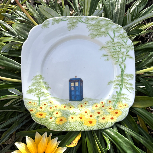 Dr Who Tardis Vintage Flower Plate Wall Décor