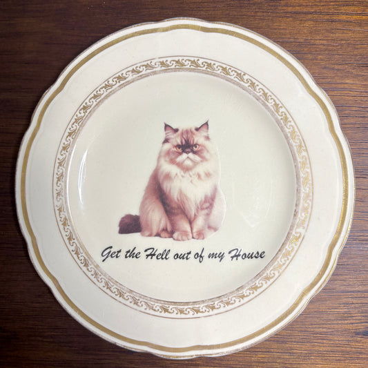 "Get the Hell Out of My House" Fluffy Cat Vintage Plate Wall Décor