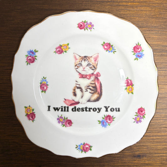 "I Will Destroy You" Kitten Vintage Plate Wall Décor
