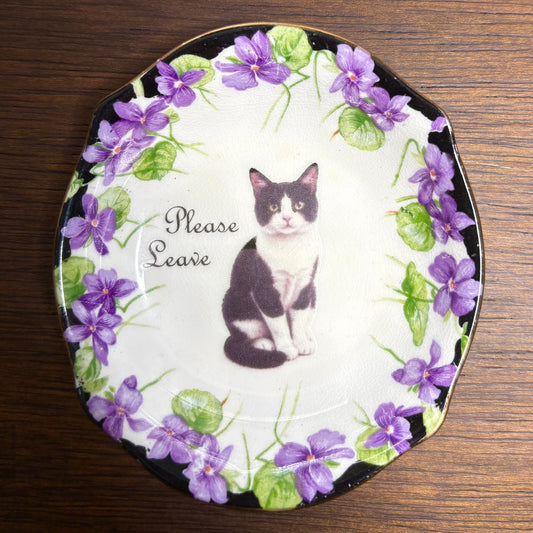"Please Leave" Black Cat Vintage Trinket Dish