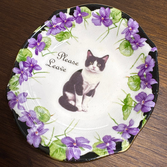"Please Leave" Black Cat Vintage Trinket Dish