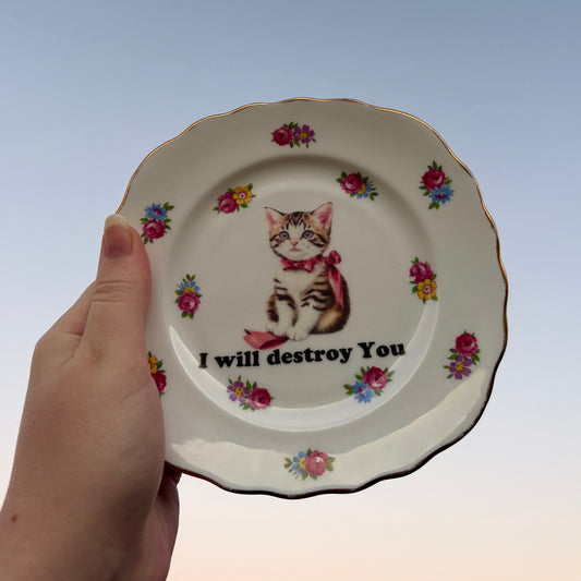 "I Will Destroy You" Kitten Vintage Plate Wall Décor
