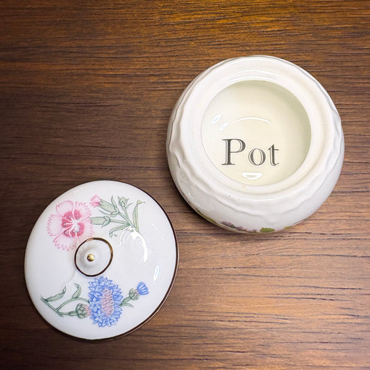 "Pot" Vintage Floral Round Trinket Box
