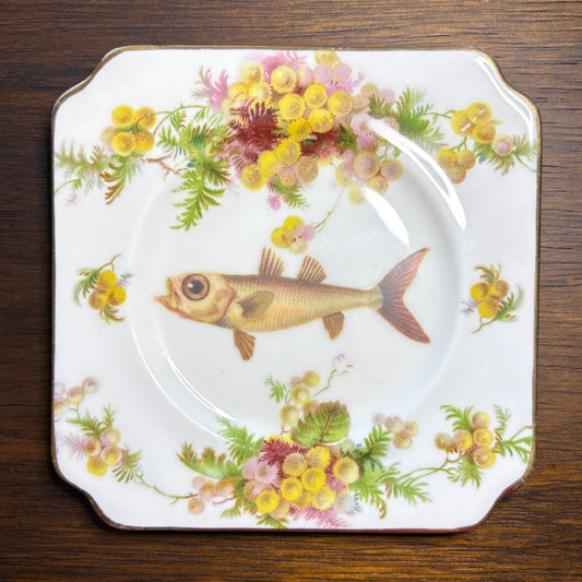 Yellow Fish Vintage Floral Plate Wall Décor