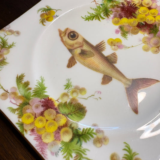 Yellow Fish Vintage Floral Plate Wall Décor