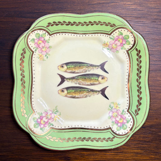Sardines Vintage Green Floral Plate Wall Décor