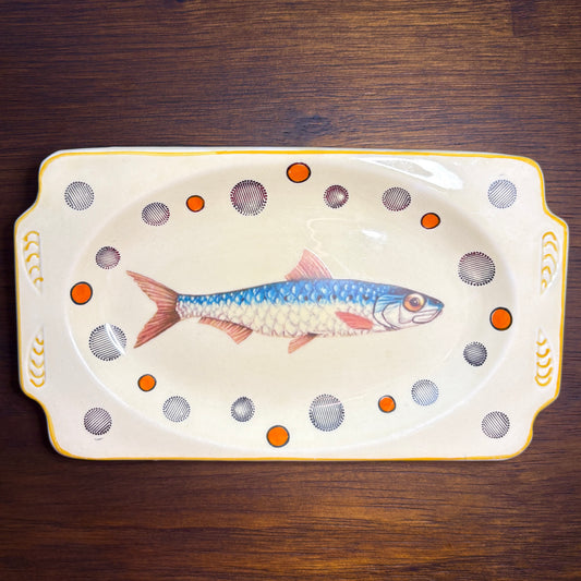 Large Blue Fish Retro Art Deco Plate Wall Décor