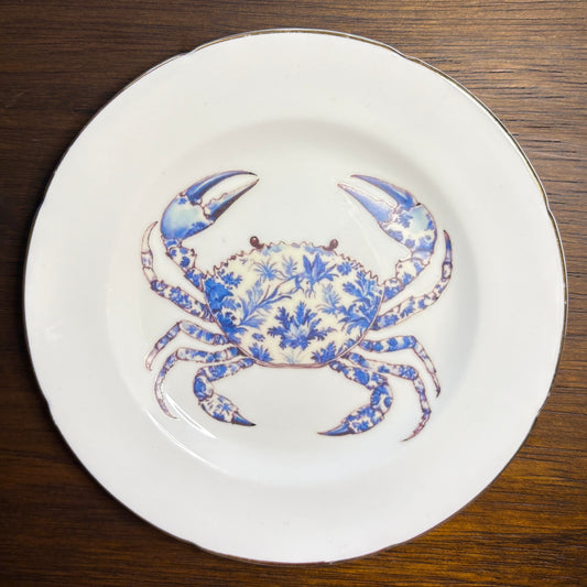 Blue Floral Crab Vintage Plate Wall Décor
