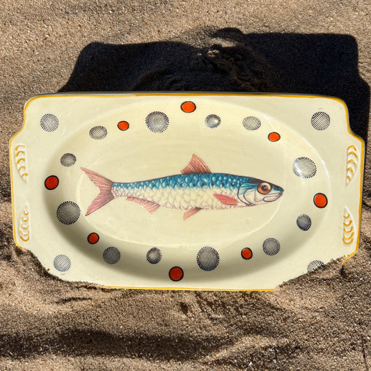 Large Blue Fish Retro Art Deco Plate Wall Décor