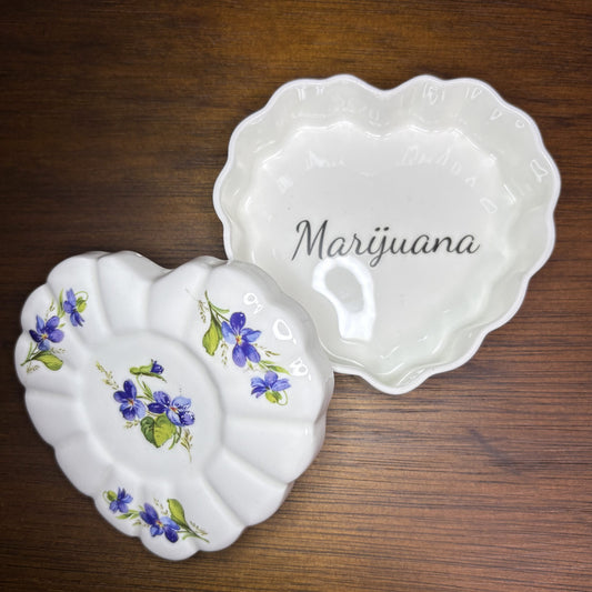 "Marijuana" Heart-Shaped Vintage Ceramic Container