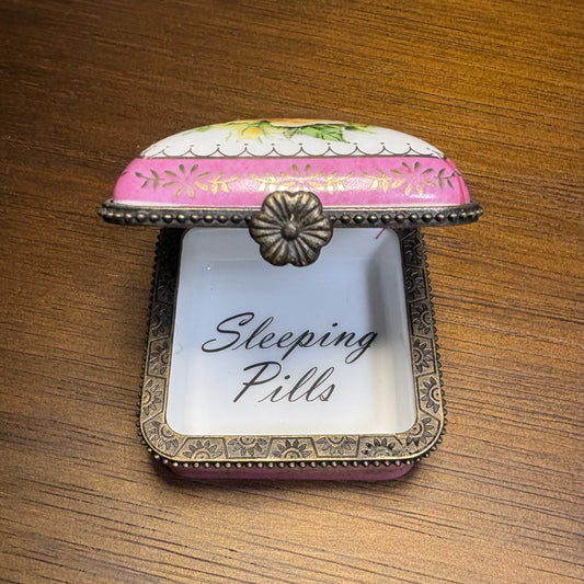 "Sleeping Pills" Vintage Ceramic Pillbox