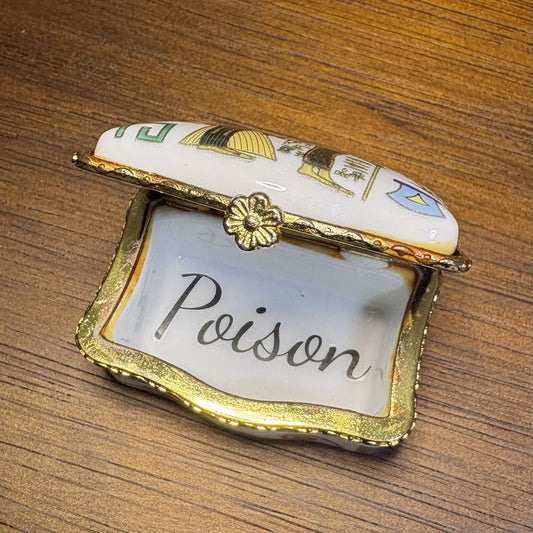 "Poison" Vintage Ceramic Egyptian Themed Pillbox