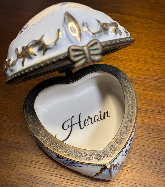 "Heroin" Vintage Ceramic Heart-Shaped Pillbox